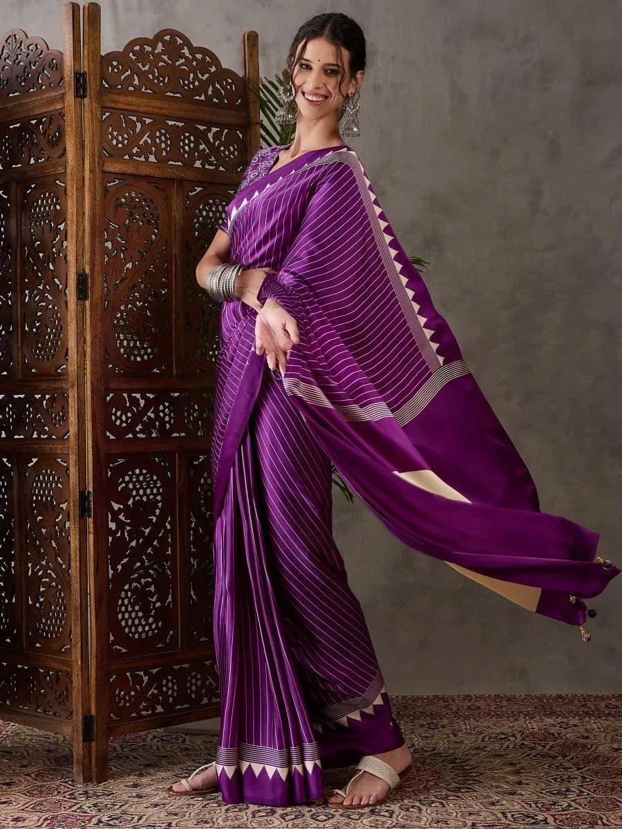 Purple Semi Modal Saree | EZB GF02 LUX 6002 - EZBER