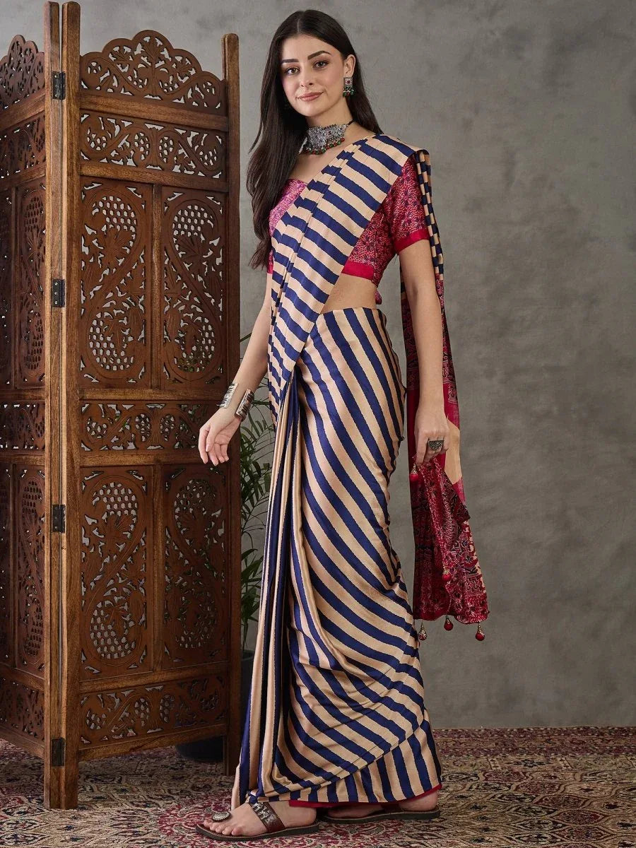 Purple Semi Modal Saree With Blouse Piece - EZBER