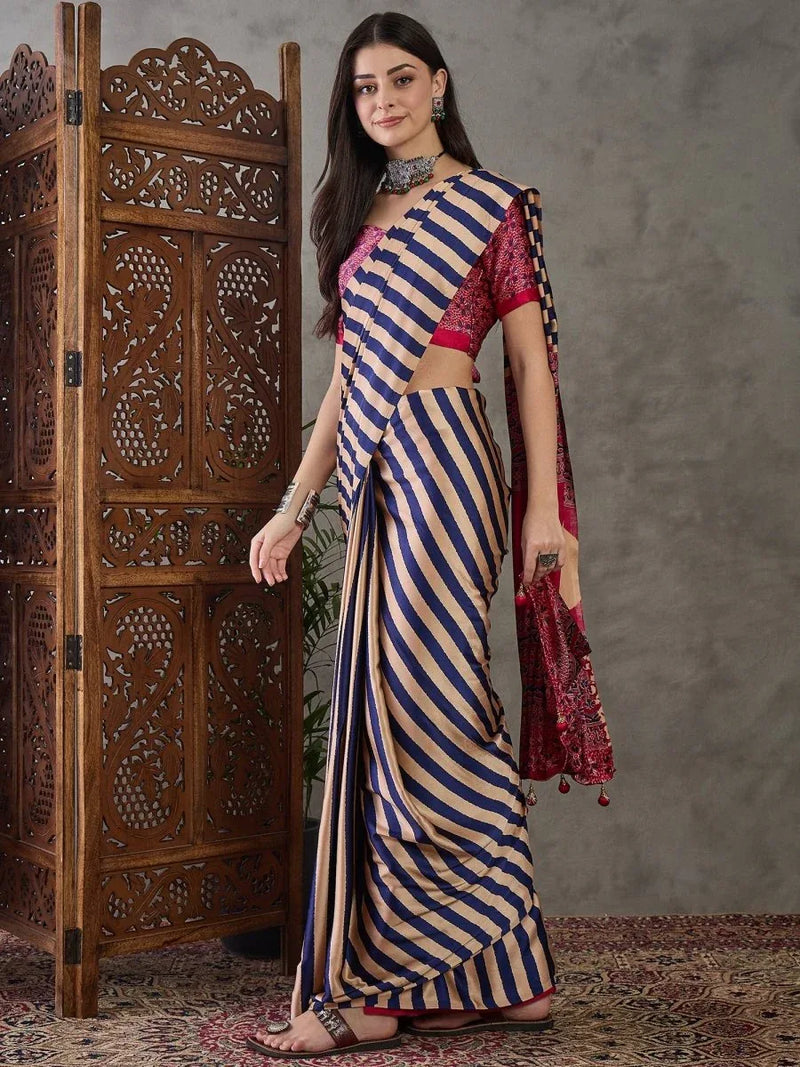 Purple Semi Modal Saree With Blouse Piece - EZBER