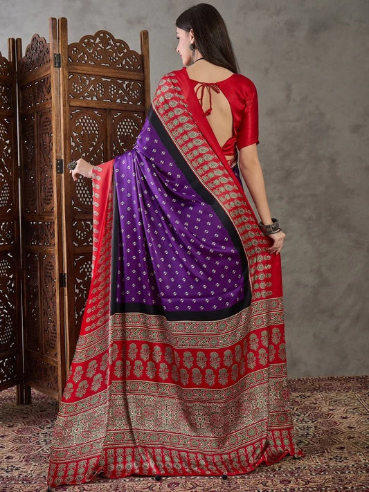 Purple Semi Modal Saree With Blouse Piece - EZBER