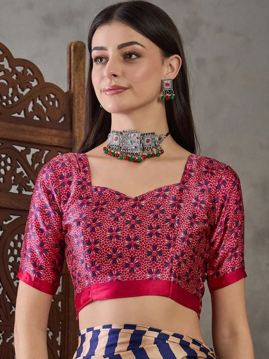 Purple Semi Modal Saree With Blouse Piece - EZBER