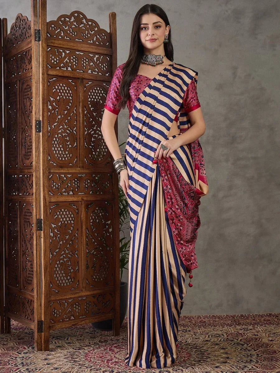 Purple Semi Modal Saree With Blouse Piece - EZBER