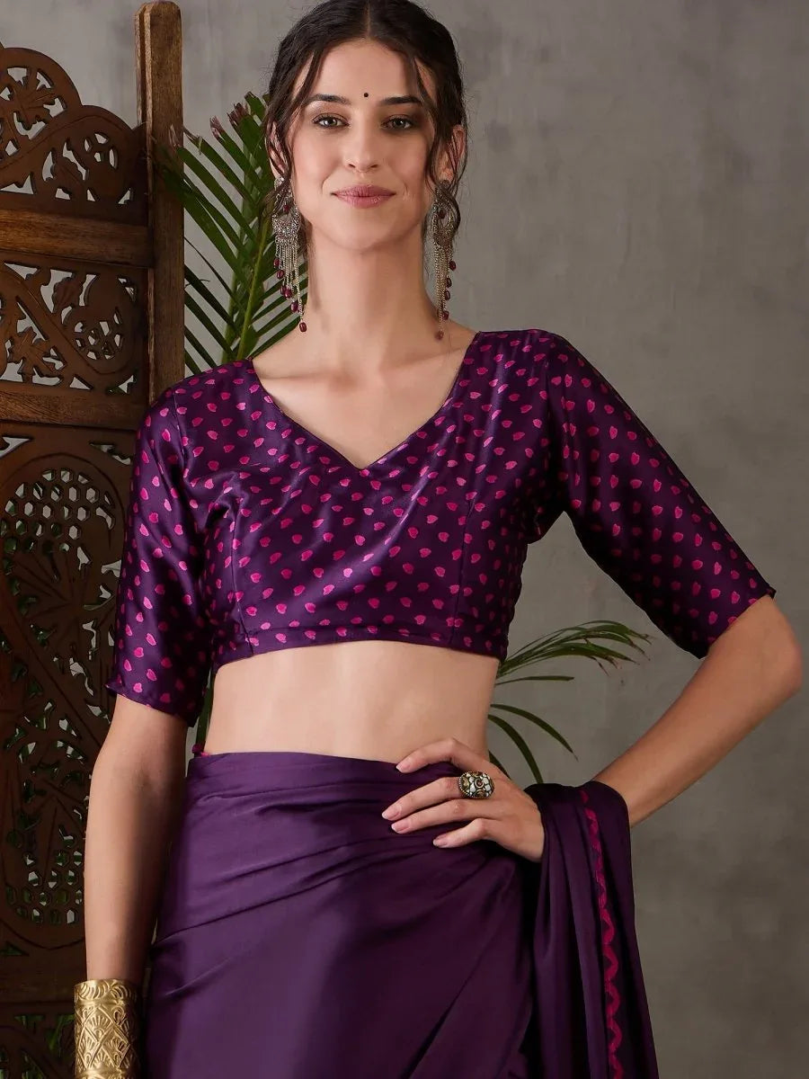 Purple Semi Modal Saree With Blouse Piece - EZBER