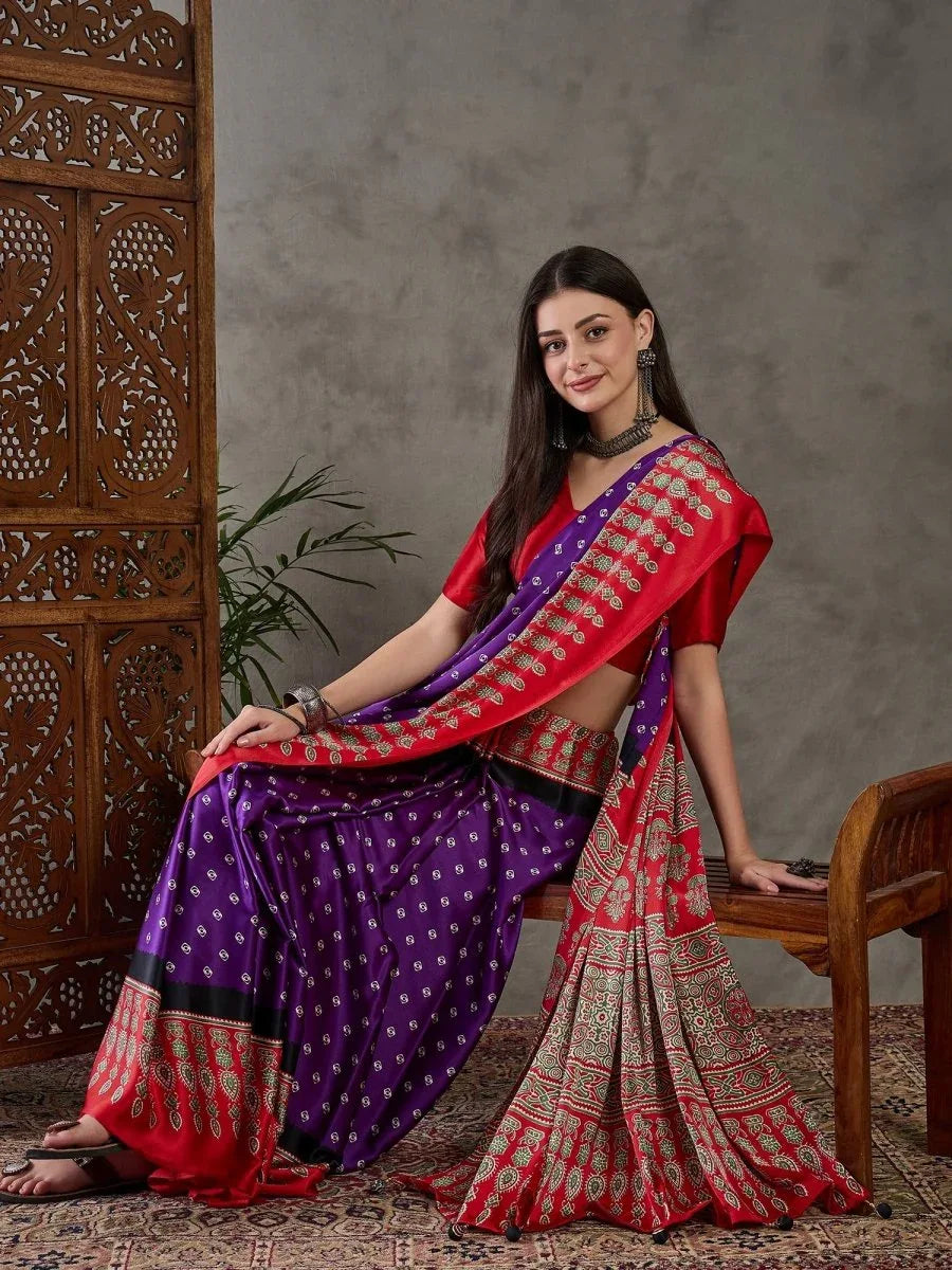 Purple Semi Modal Saree With Blouse Piece - EZBER