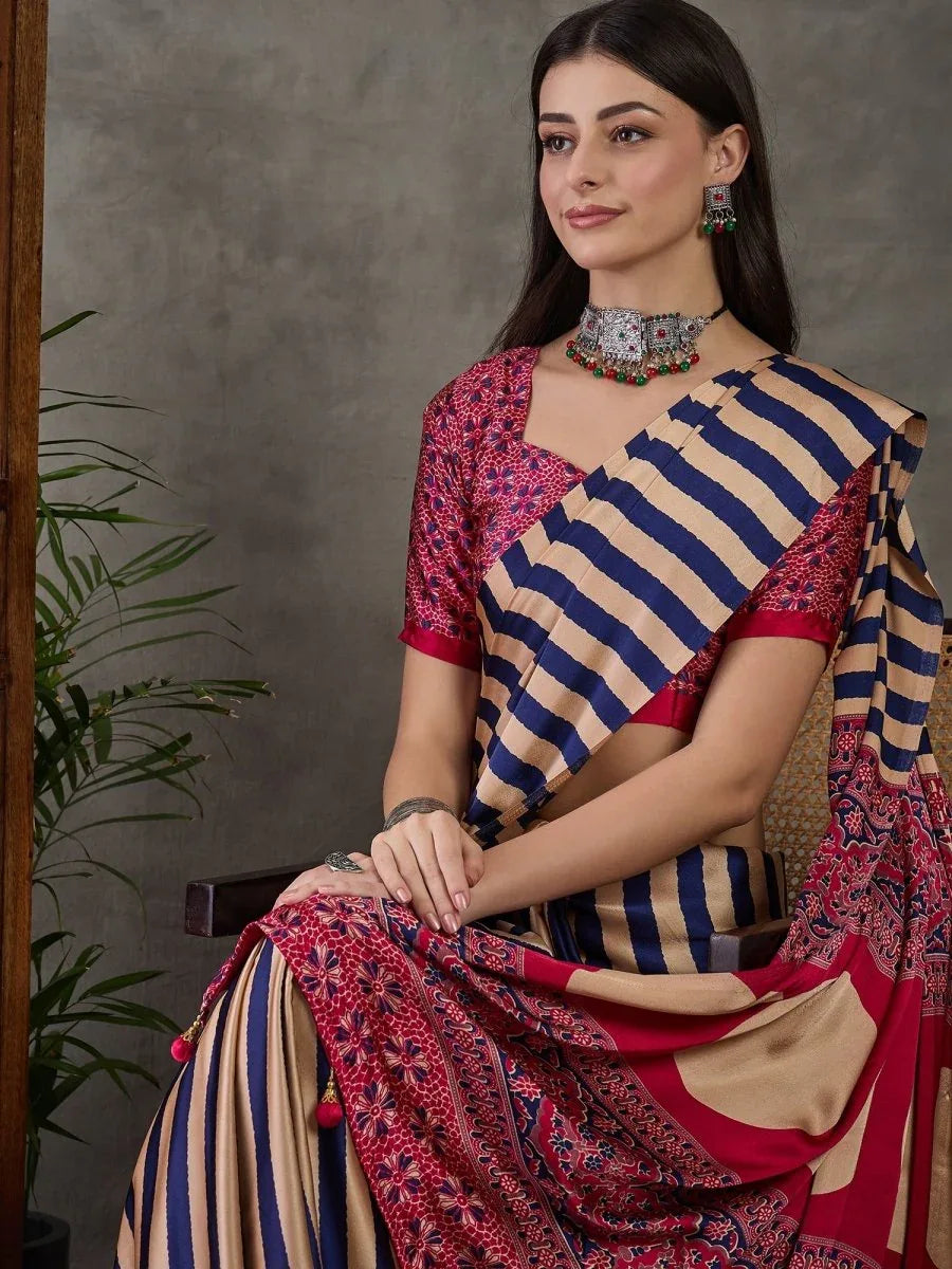 Purple Semi Modal Saree With Blouse Piece - EZBER