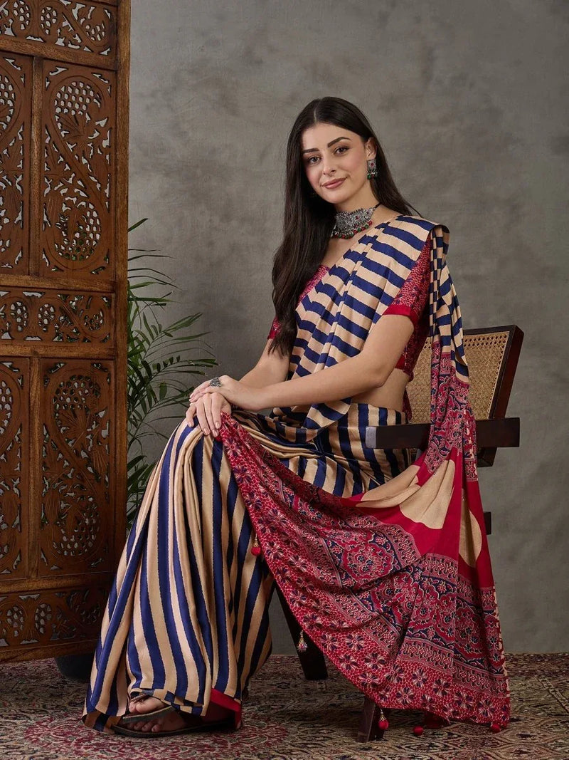 Purple Semi Modal Saree With Blouse Piece - EZBER