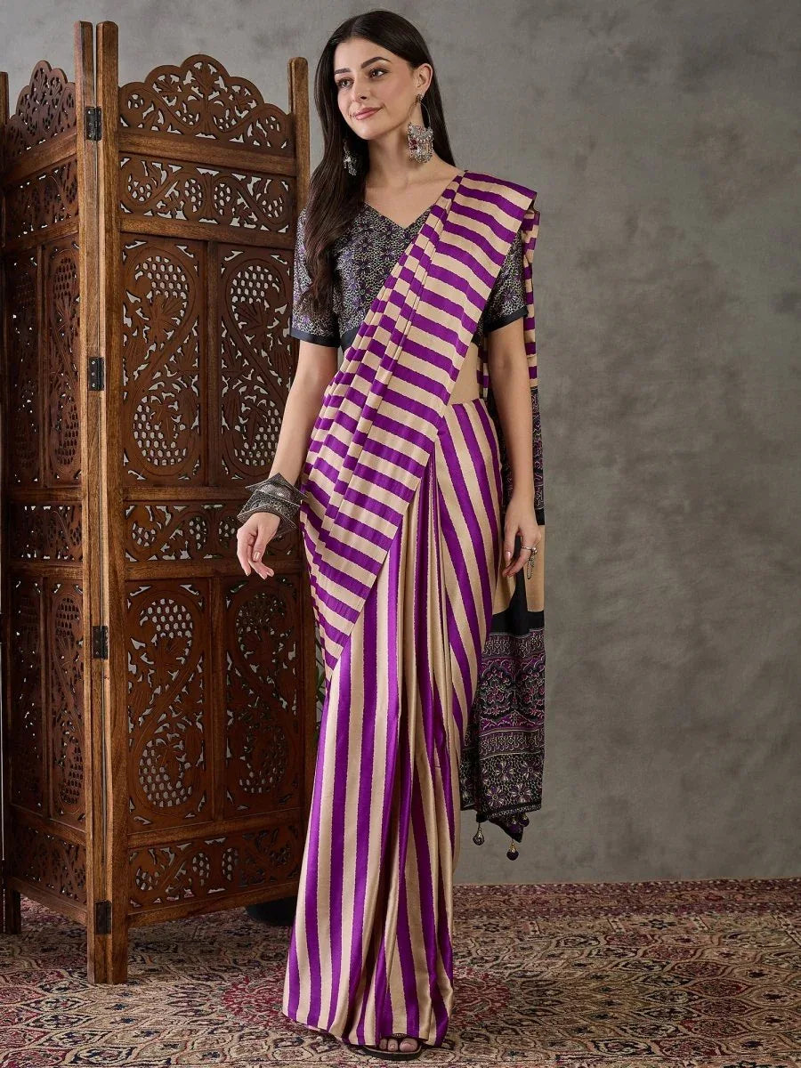 Purple Semi Modal Saree With Blouse Piece - EZBER