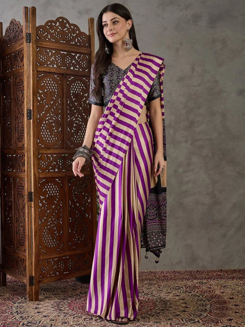 Purple Semi Modal Saree With Blouse Piece - EZBER