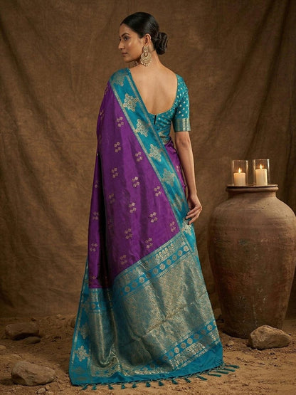 Purple Silk Blend Handloom Saree | EZB SI04 SUMER1001 - EZBER