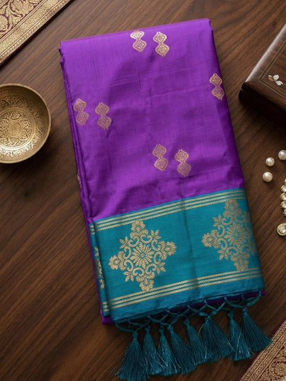 Purple Silk Blend Handloom Saree | EZB SI04 SUMER1001 - EZBER