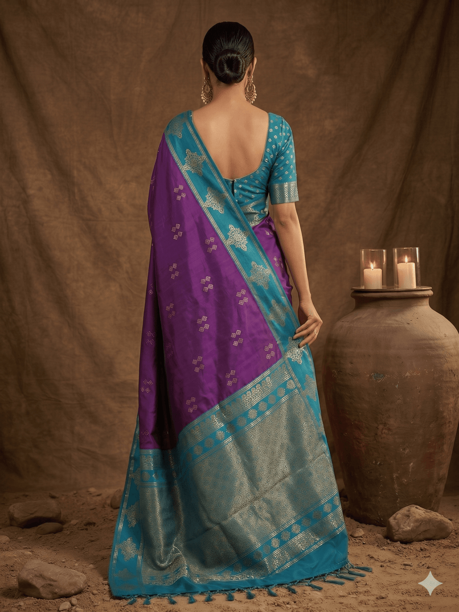 Purple Silk Blend Handloom Saree | EZB SI04 SUMER1001 - EZBER