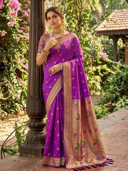 Purple Silk Blend Handloom Saree | EZB SI04 SUPAR1003 - EZBER