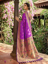 Purple Paithani Silk Blend Handloom Saree | EZB SI04 SUPAR1003