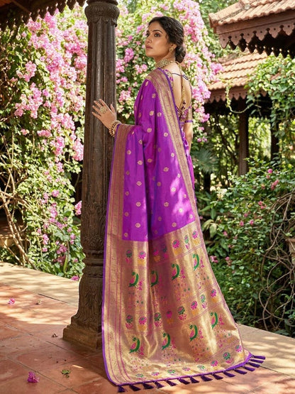 Purple Silk Blend Handloom Saree | EZB SI04 SUPAR1003 - EZBER