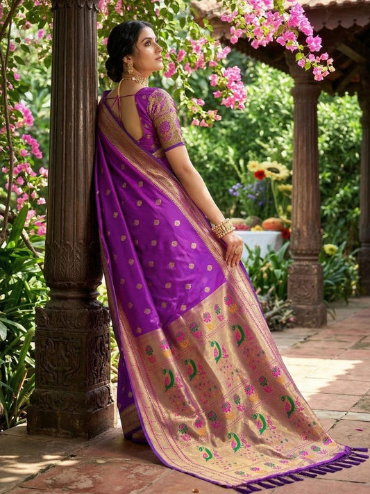 Purple Silk Blend Handloom Saree | EZB SI04 SUPAR1003 - EZBER