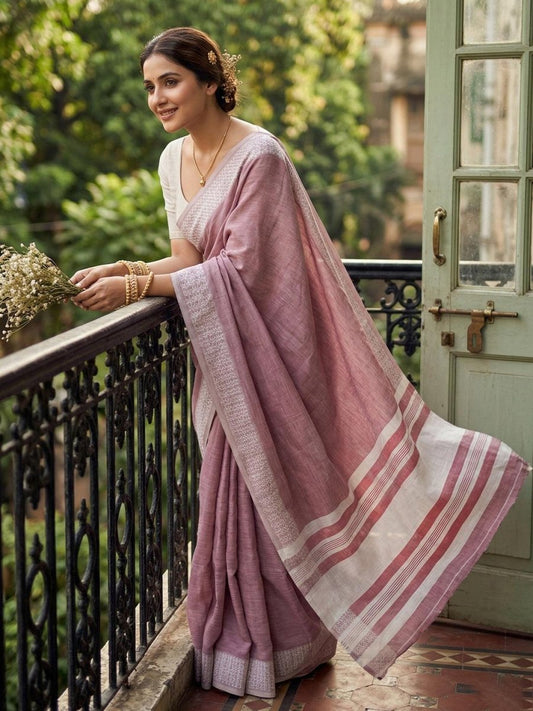 Purple Silk Blend Handloom Saree | EZB SI04 SURJS1002 - EZBER