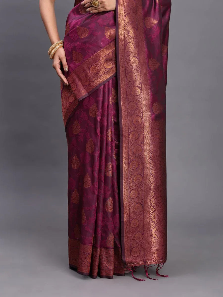 Purple Silk Saree With Blouse Piece - EZBER