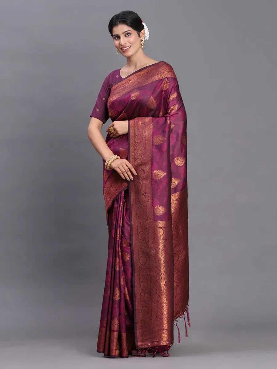 Purple Silk Saree With Blouse Piece - EZBER
