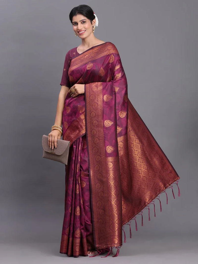 Purple Silk Saree With Blouse Piece - EZBER