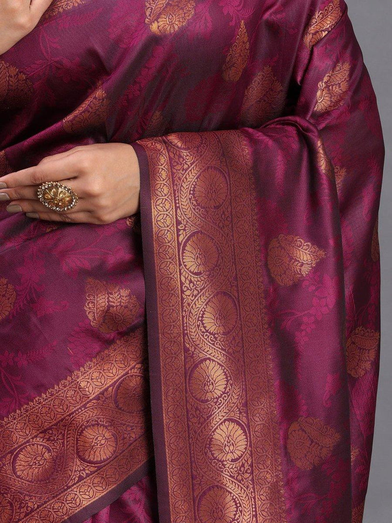 Purple Silk Saree With Blouse Piece - EZBER