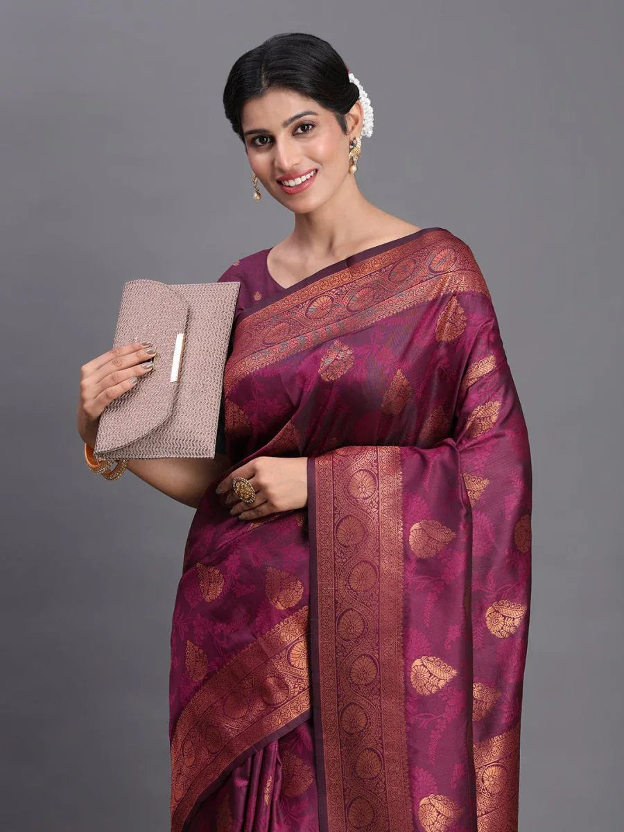 Purple Silk Saree With Blouse Piece - EZBER