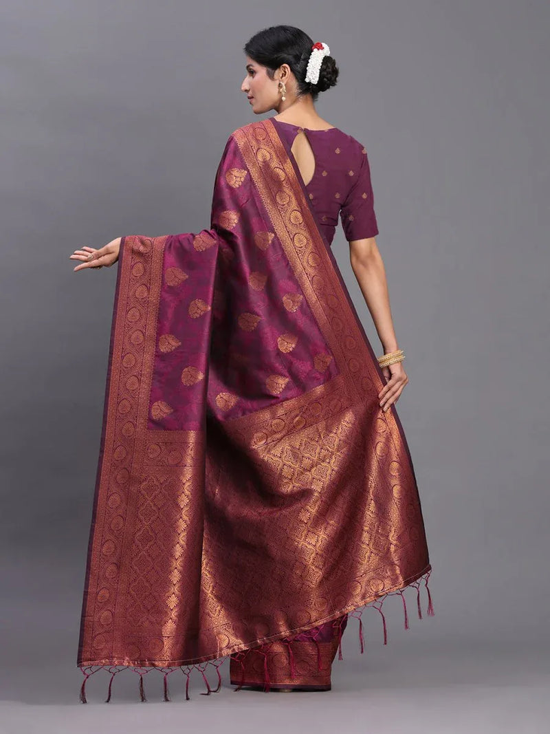 Purple Silk Saree With Blouse Piece - EZBER