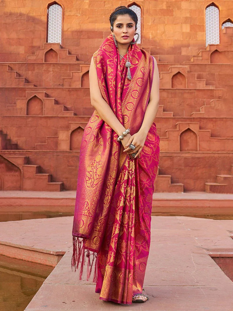 Purple Soft Silk Festive Wear Saree With Blouse Piece - EZBER