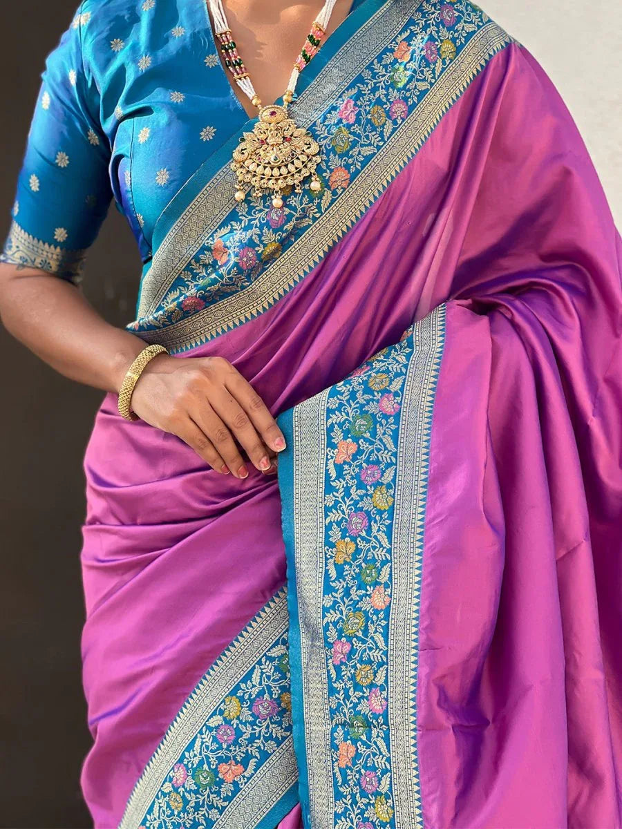 Purple Soft Silk Saree With Blouse Piece - EZBER