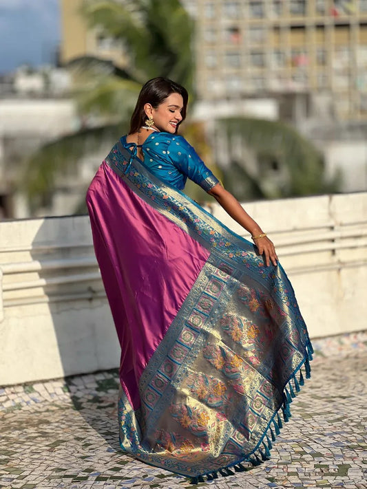 Purple Soft Silk Saree With Blouse Piece - EZBER