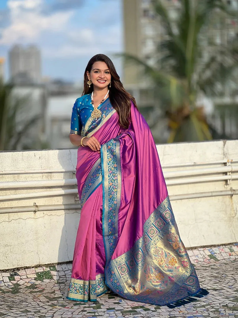 Purple Soft Silk Saree With Blouse Piece - EZBER