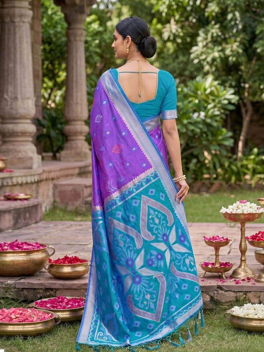 Purple Soft Silk Stripe N Motif Saree | EZB SI04 SRPOC8008 - EZBER