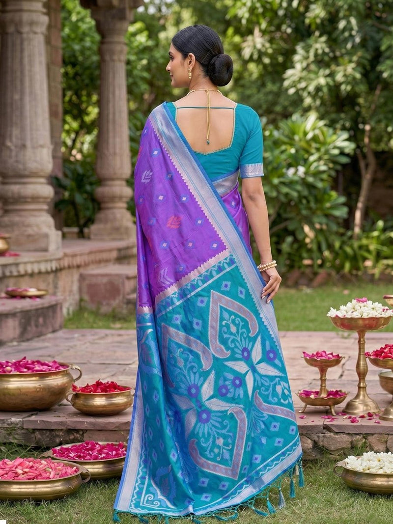 Purple Soft Silk Stripe N Motif Saree | EZB SI04 SRPOC8008 - EZBER