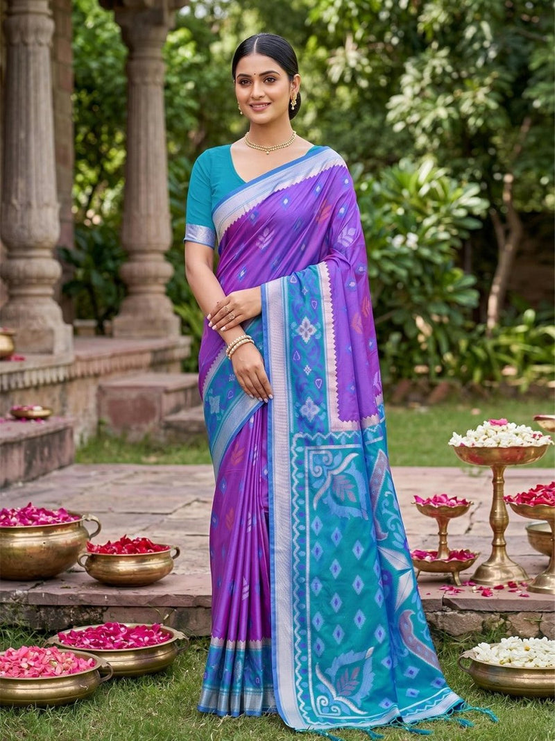 Purple Soft Silk Stripe N Motif Saree | EZB SI04 SRPOC8008 - EZBER
