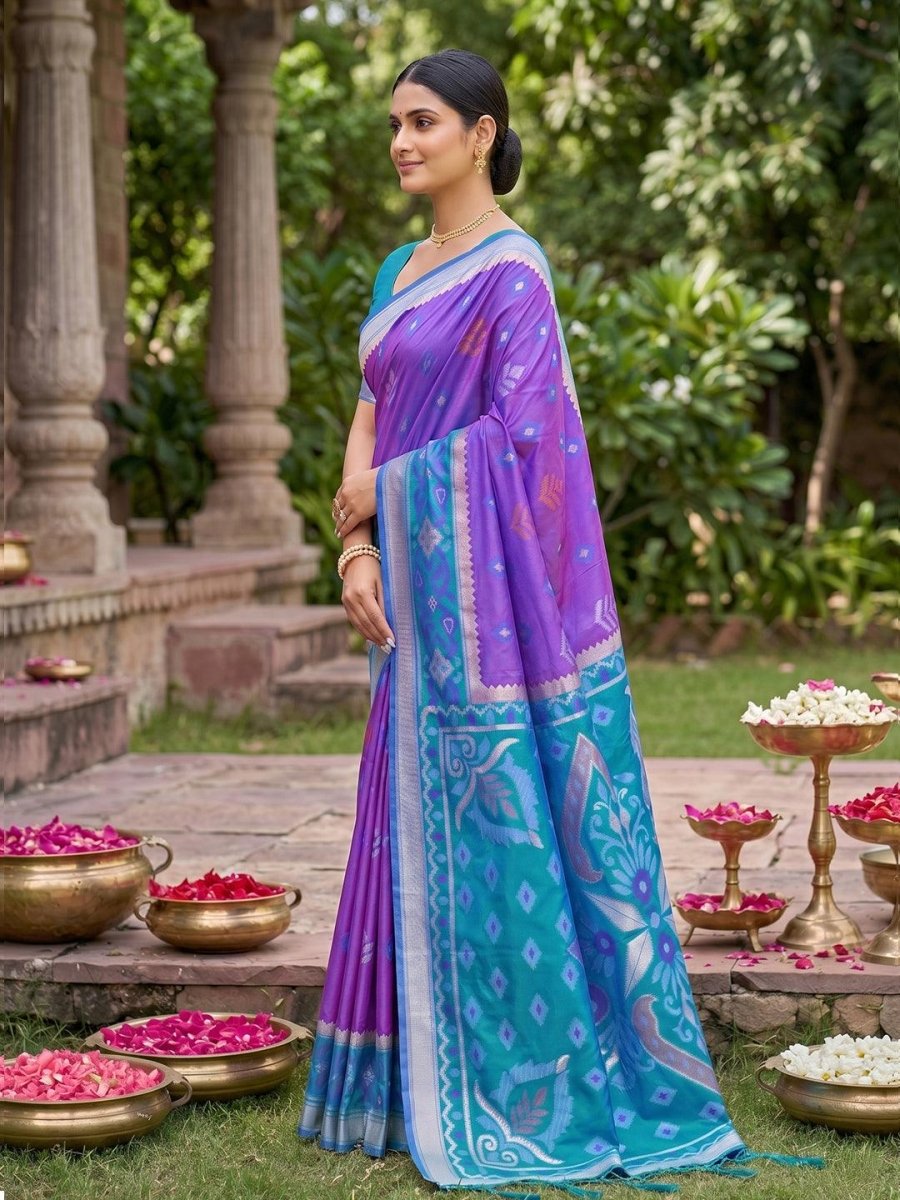 Purple Soft Silk Stripe N Motif Saree | EZB SI04 SRPOC8008 - EZBER