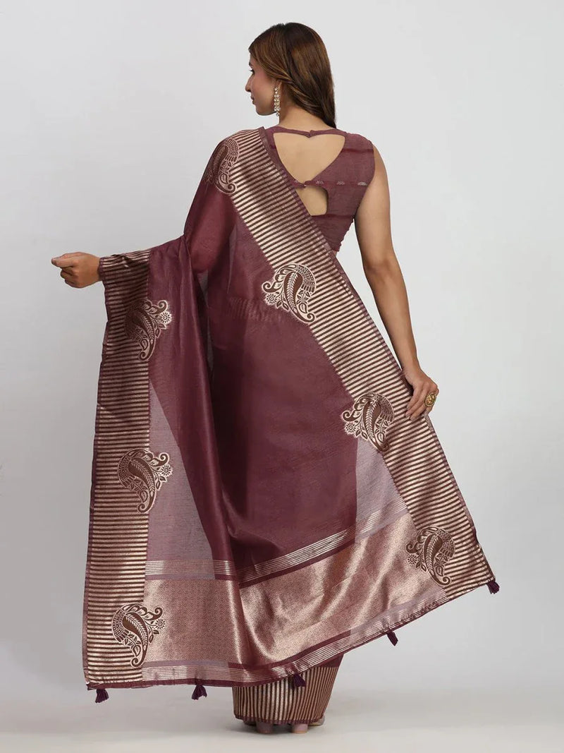 Purple TAARINI Linen Cotton Saree with Blouse Piece - EZBER