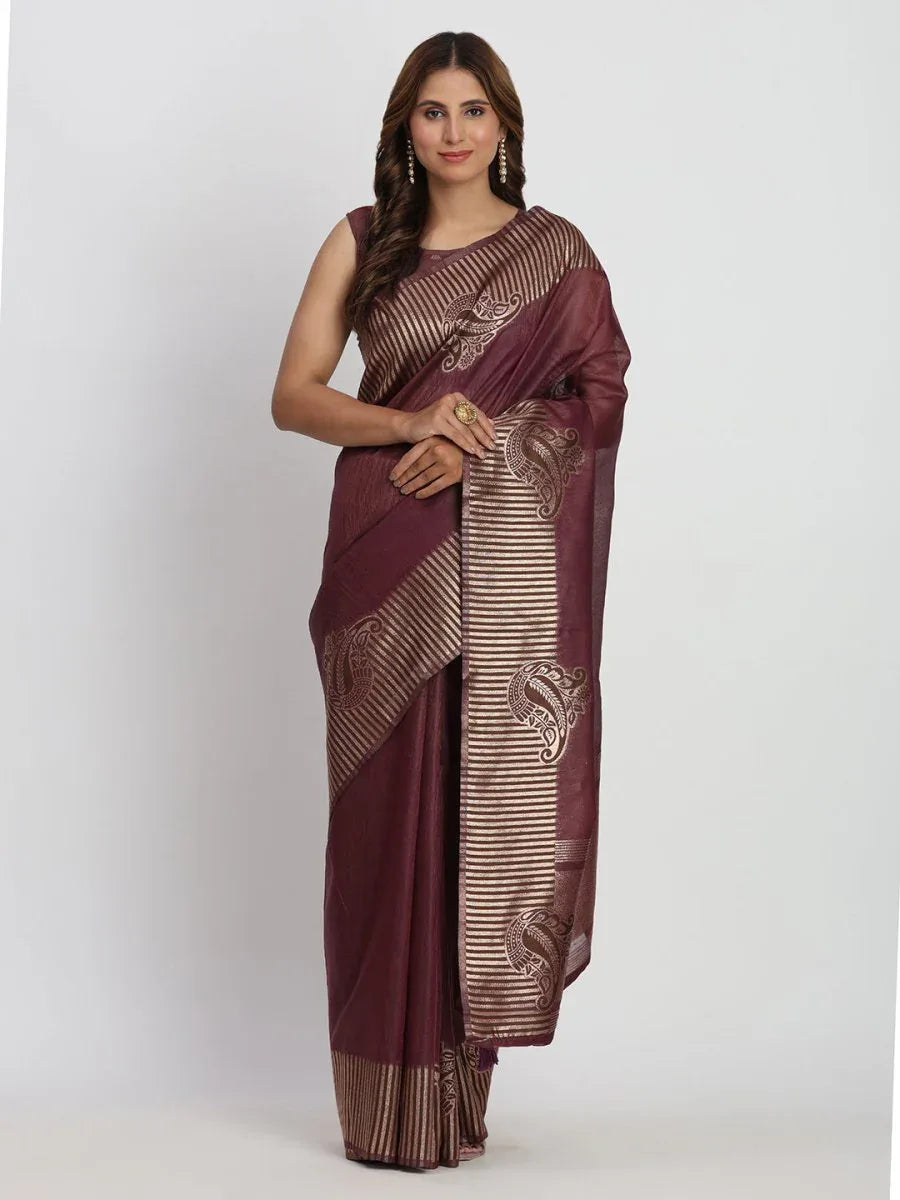 Purple TAARINI Linen Cotton Saree with Blouse Piece - EZBER