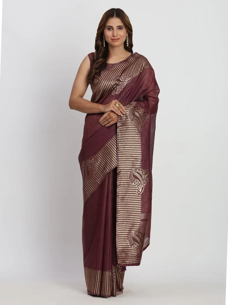 Purple TAARINI Linen Cotton Saree with Blouse Piece - EZBER
