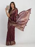 Purple TAARINI Linen Cotton Saree with Blouse Piece - EZBER