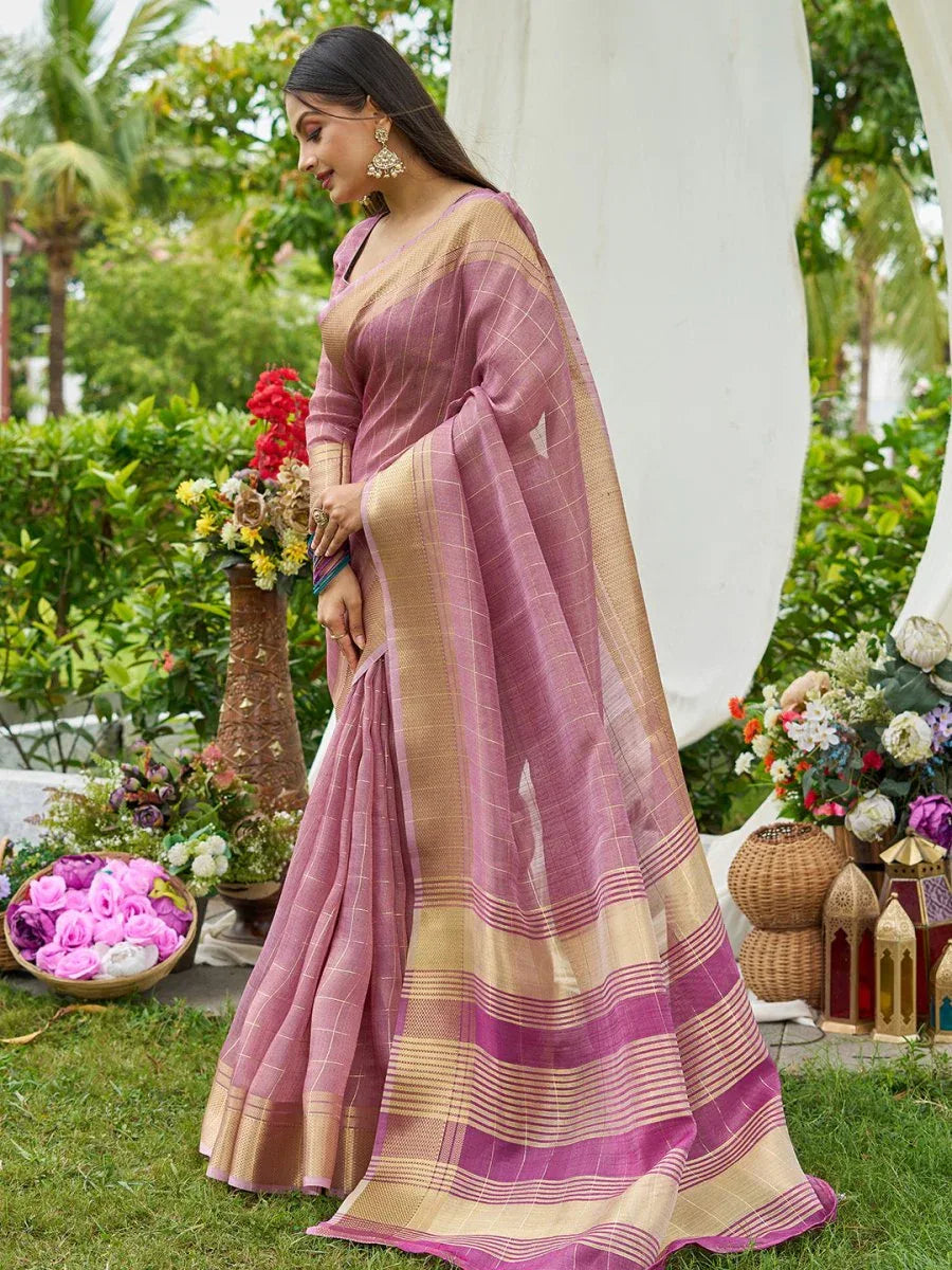 Purple Tissue Mosqus Saree With Blouse Piece - EZBER