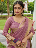 Purple Tissue Mosqus Saree With Blouse Piece - EZBER