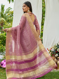 Purple Tissue Mosqus Saree With Blouse Piece - EZBER