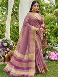 Purple Tissue Mosqus Saree With Blouse Piece - EZBER