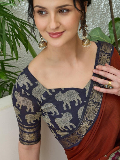 Pv Cotton Brown Printed Saree | EZB GF02 TARA V2 54005 - EZBER
