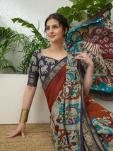 Pv Cotton Brown Printed Saree | EZB GF02 TARA V2 54005