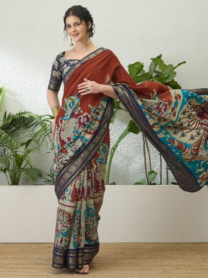 Pv Cotton Brown Printed Saree | EZB GF02 TARA V2 54005 - EZBER
