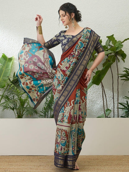 Pv Cotton Brown Printed Saree | EZB GF02 TARA V2 54005 - EZBER