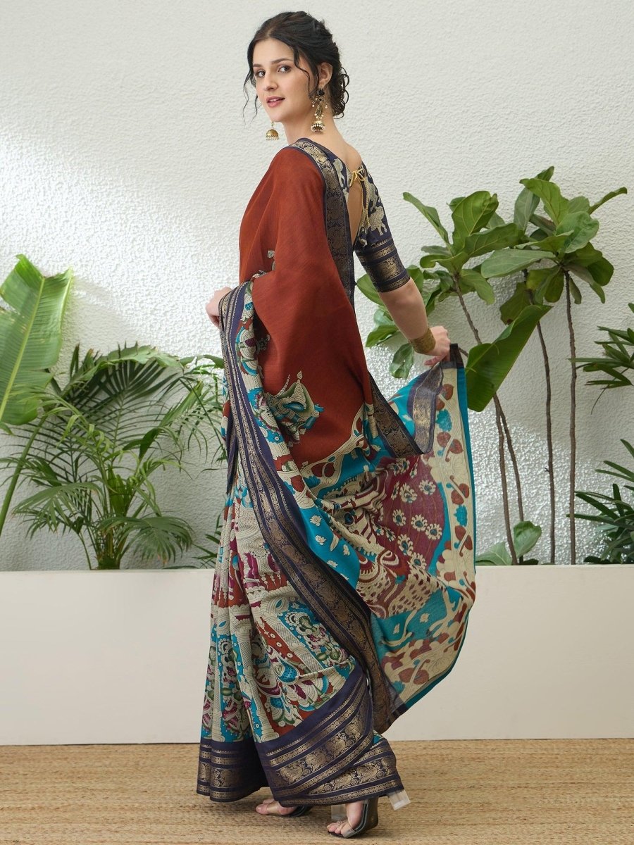 Pv Cotton Brown Printed Saree | EZB GF02 TARA V2 54005 - EZBER