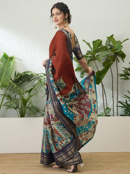 Pv Cotton Brown Printed Saree | EZB GF02 TARA V2 54005 - EZBER