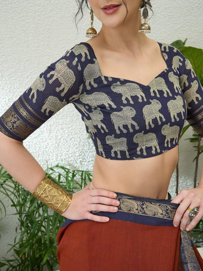 Pv Cotton Brown Printed Saree | EZB GF02 TARA V2 54005 - EZBER