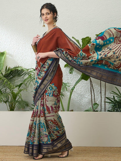 Pv Cotton Brown Printed Saree | EZB GF02 TARA V2 54005 - EZBER